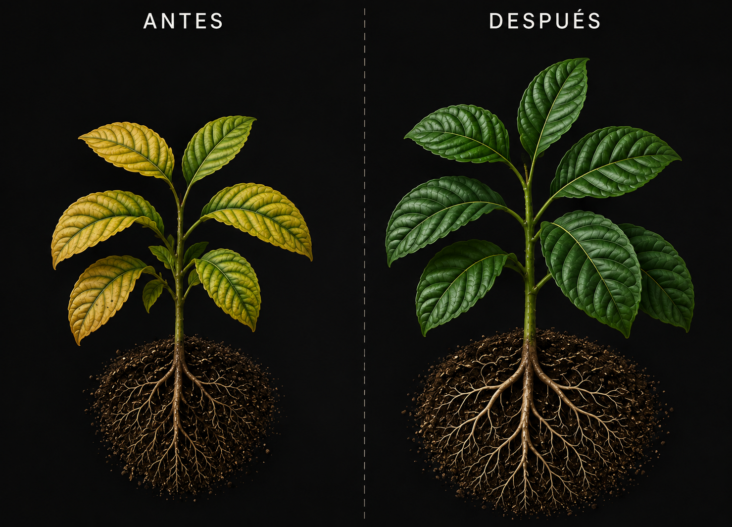 Antes y después de tratar una deficiencia con Microblend